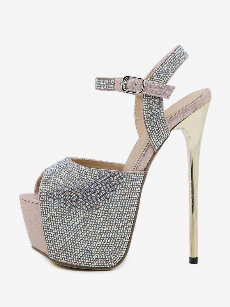 Sexy Sandaler Med Høye Hæler For Kvinner Glitterplattform Peep Toe Rhinestones Sky High 6.3 Tommer Sko - Lys Rosa