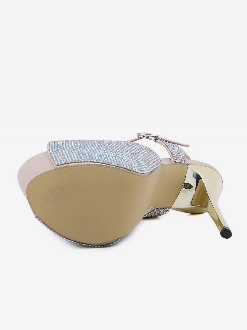 Sexy Sandaler Med Høye Hæler For Kvinner Glitterplattform Peep Toe Rhinestones Sky High 6.3 Tommer Sko - Lys Rosa