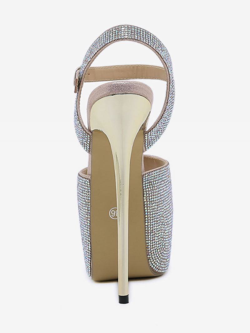 Sexy Sandaler Med Høye Hæler For Kvinner Glitterplattform Peep Toe Rhinestones Sky High 6.3 Tommer Sko - Lys Rosa