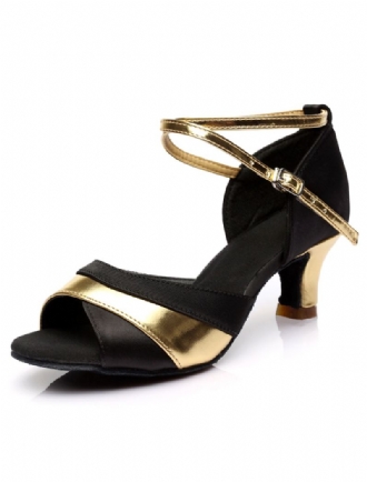 Svarte Peep Toe Satin Ballroom Sko For Kvinner