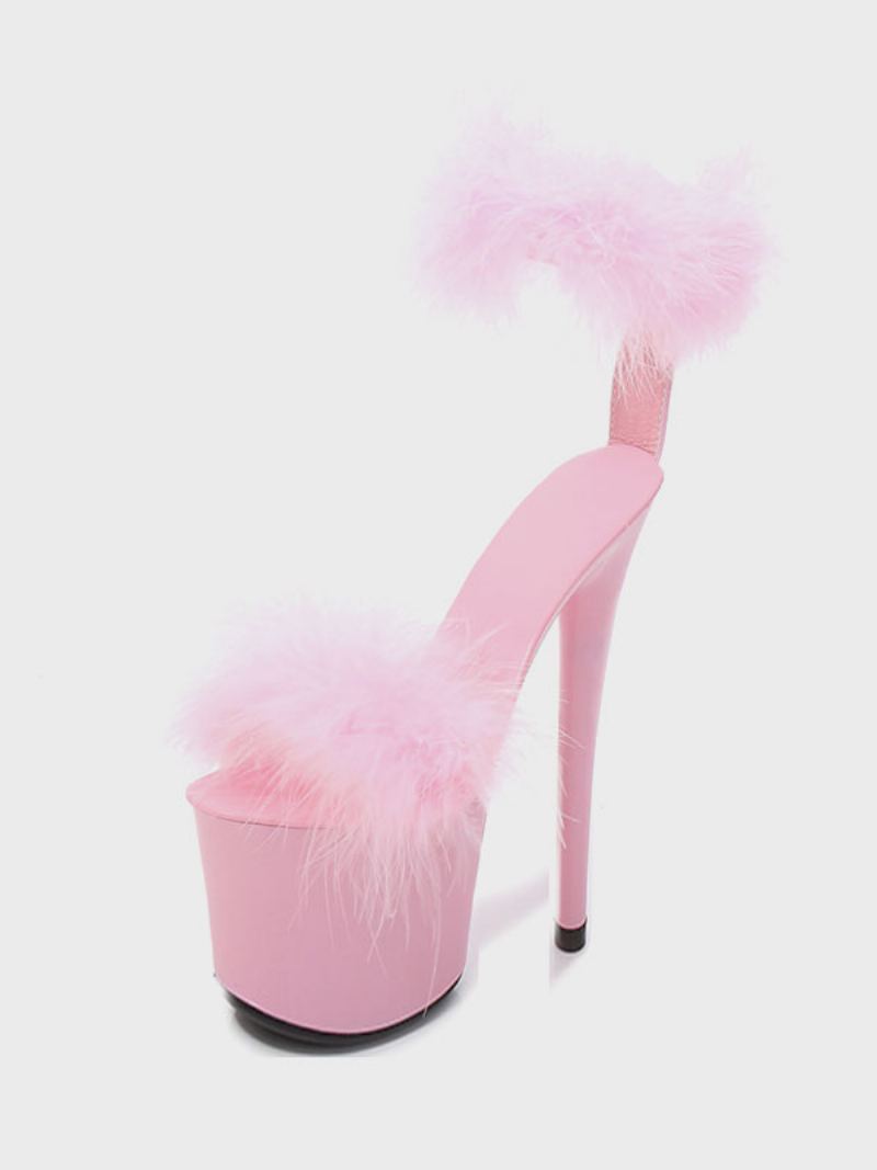 Svarte Pleaser-støvler For Kvinner Sexy Høyhælplate Fra Faux Feather Detail Pole Dance Sko - Rosa