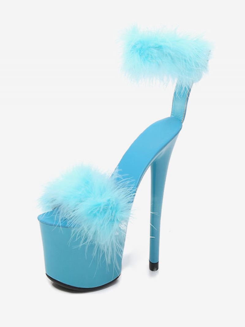 Svarte Pleaser-støvler For Kvinner Sexy Høyhælplate Fra Faux Feather Detail Pole Dance Sko - Aqua