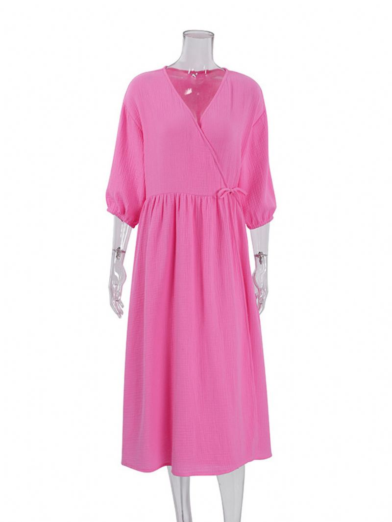 Sommerkjole For Kvinner V-hals Blonder Oversized Lys Himmelblå Long Beach Dress - Rose