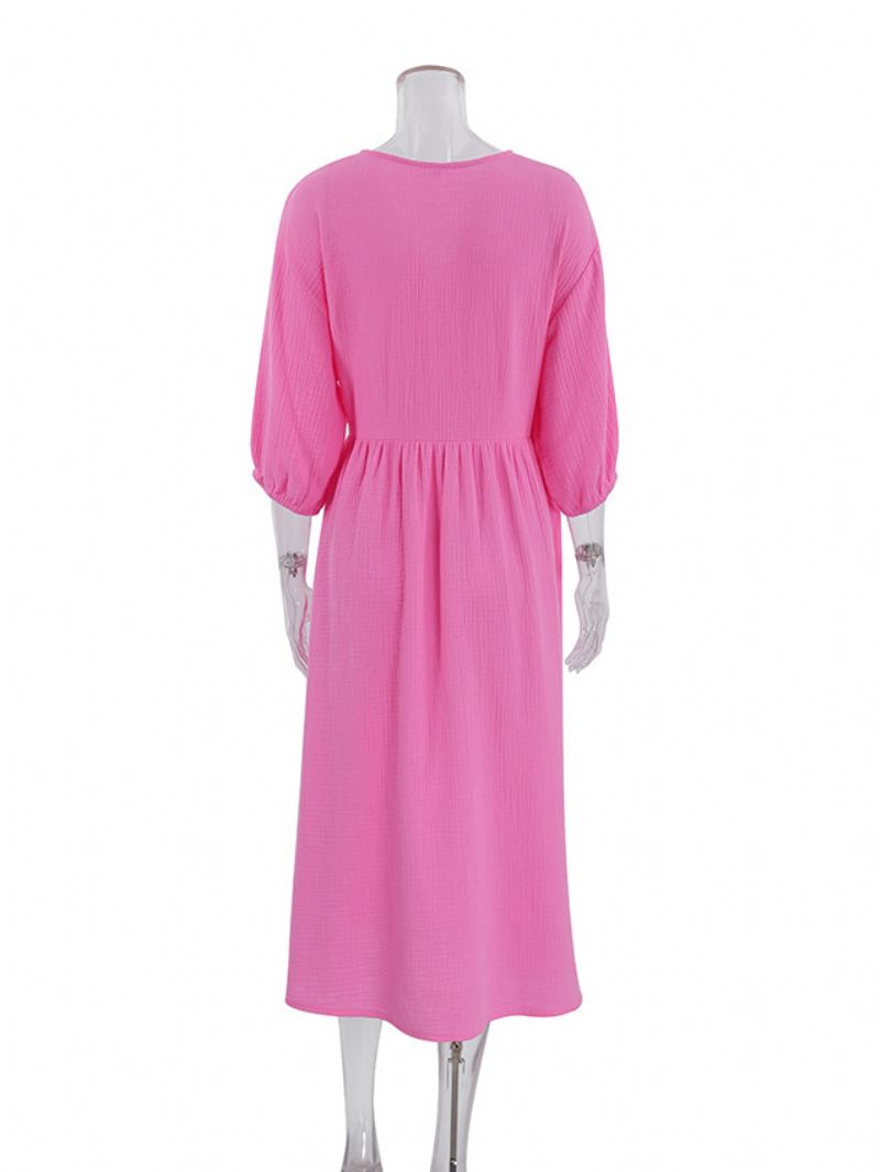 Sommerkjole For Kvinner V-hals Blonder Oversized Lys Himmelblå Long Beach Dress - Rose