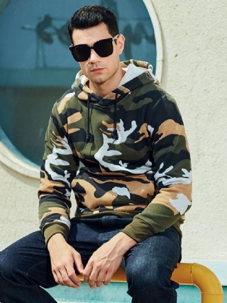 Menn Hettegensere Hette Langermet Camouflage Polyester Casual Sweatshirt