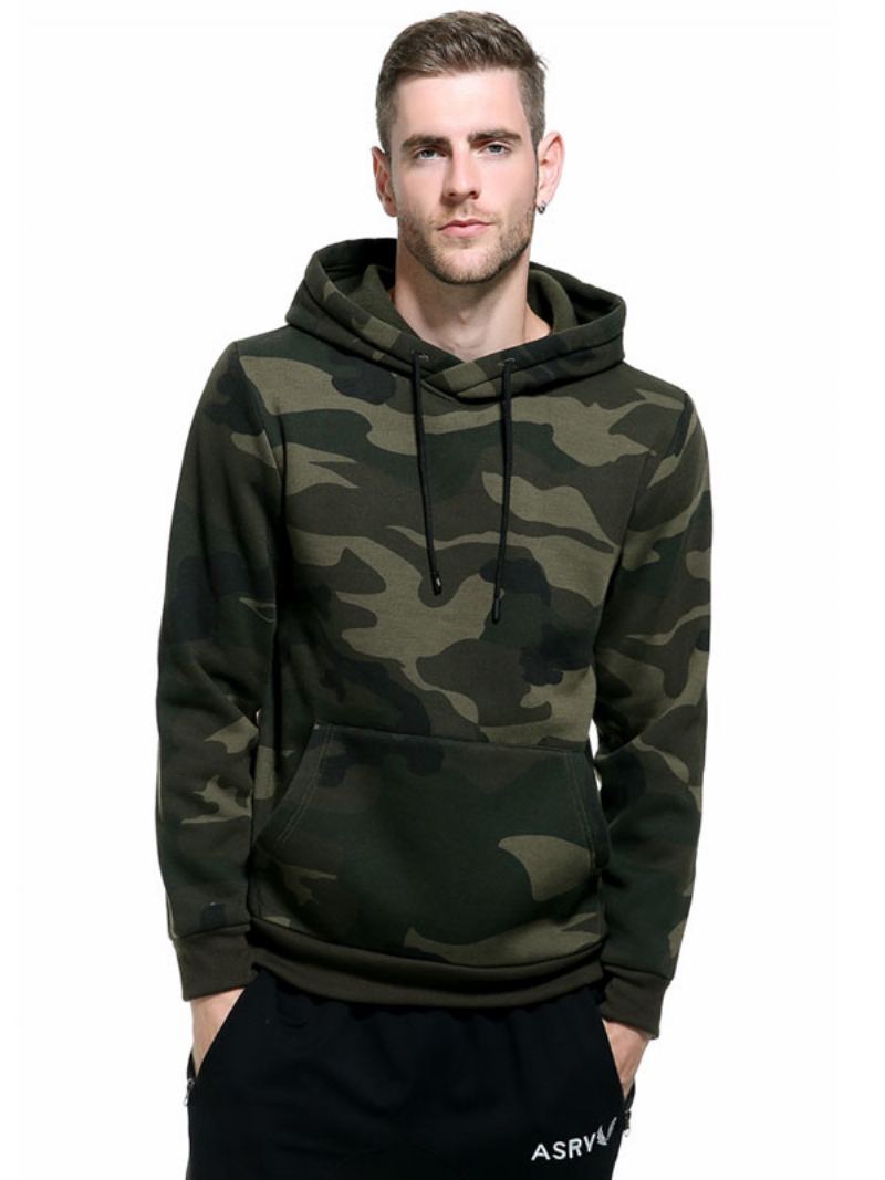 Menn Hettegensere Hette Langermet Camouflage Polyester Casual Sweatshirt - Hunter Green