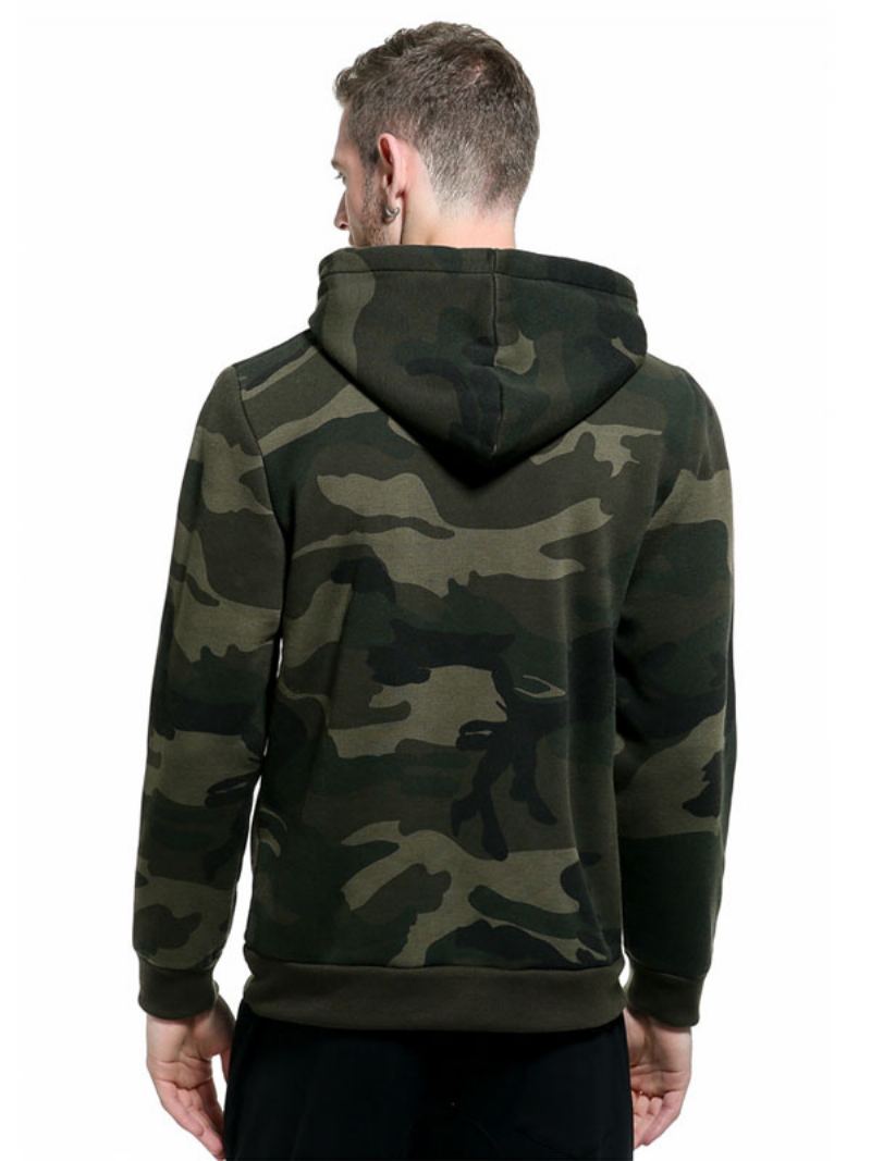 Menn Hettegensere Hette Langermet Camouflage Polyester Casual Sweatshirt - Hunter Green