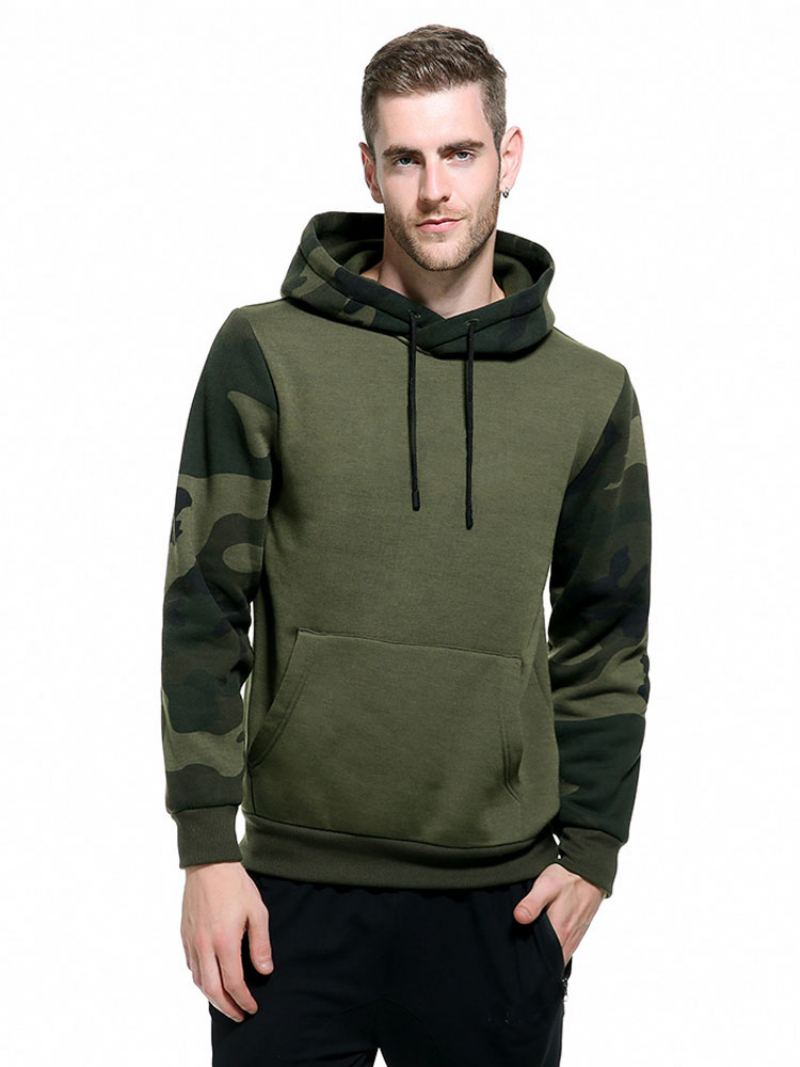 Menn Hettegensere Hette Langermet Kamuflasje Polyester Svart Sweatshirt - Hunter Green