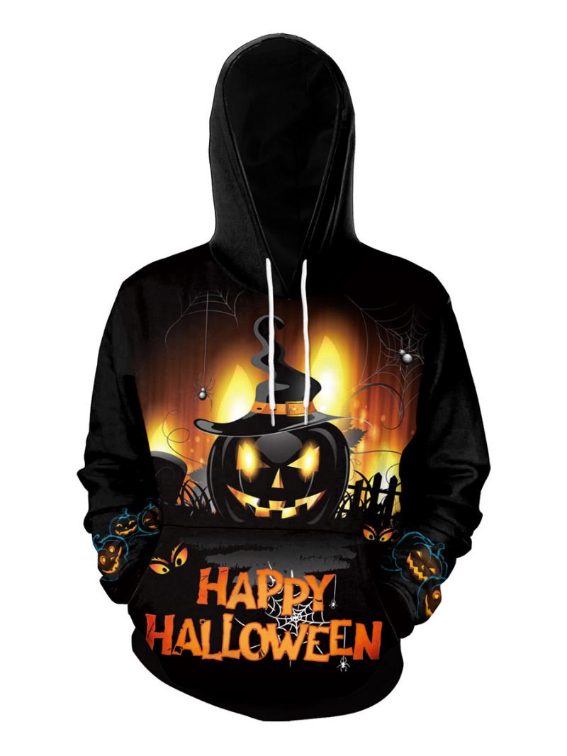 Menn Hettegensere Hette Langermet Polyester Scary Sweatshirt - Sort Gull