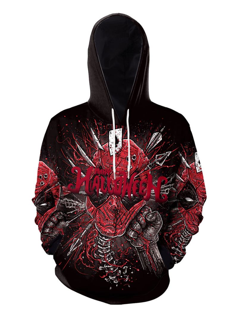 Menn Hettegensere Hette Langermet Polyester Scary Sweatshirt - Sort