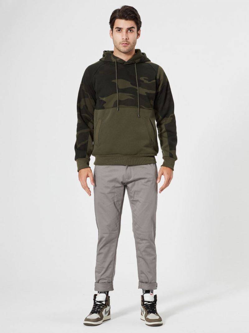 Menn Hettegensere Hette Langermet Printed Polyester Casual Sweatshirt - Hunter Green