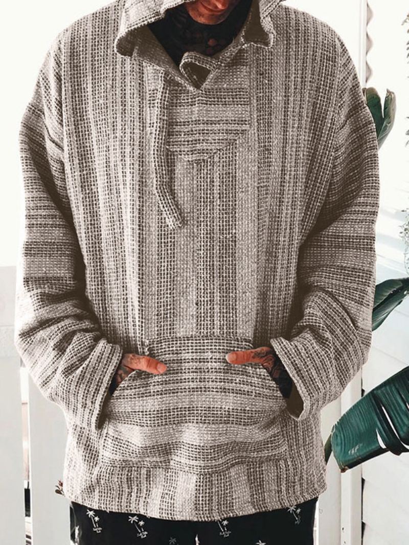 Menn Hettegensere Hette Langermet Stripes Polyester Sweatshirt - Grå