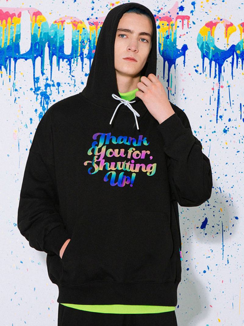 Menn Hettegensere Langermet Ord Print Polyester Sweatshirt