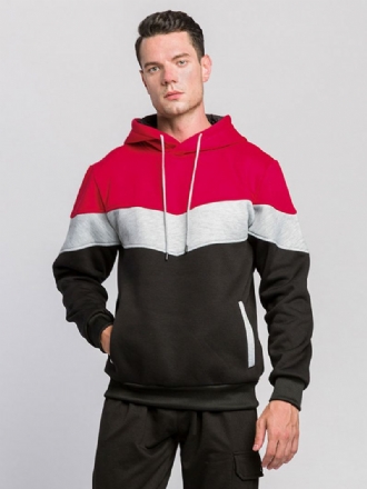 Menn Hettegensere Rød Hette Langermet Color Block Polyester Sweatshirt