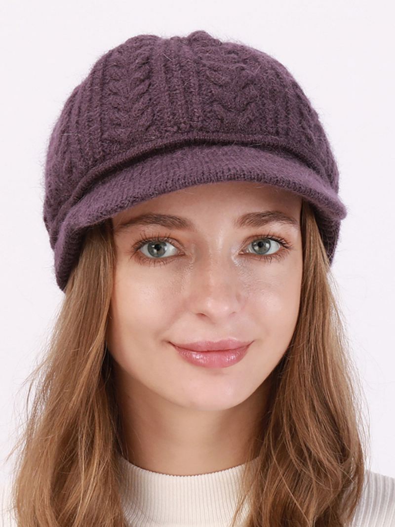 Beret Hat Strikk Ensfarge Daglig Casual Høst Vinter Caps For Dame - Lilla