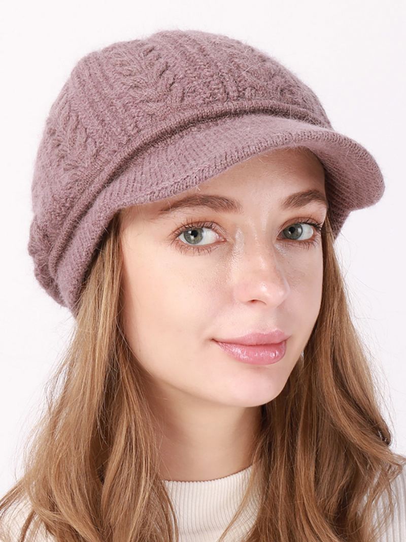 Beret Hat Strikk Ensfarge Daglig Casual Høst Vinter Caps For Dame - Lavendel