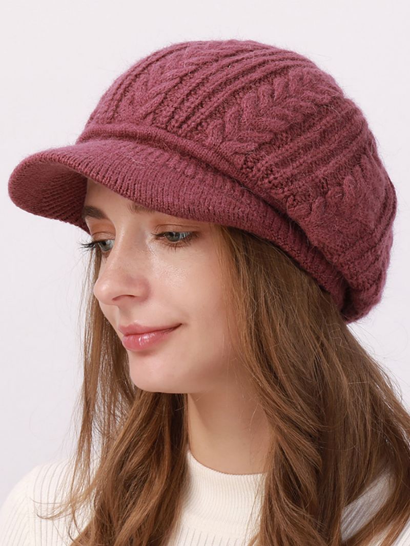 Beret Hat Strikk Ensfarge Daglig Casual Høst Vinter Caps For Dame - Rose