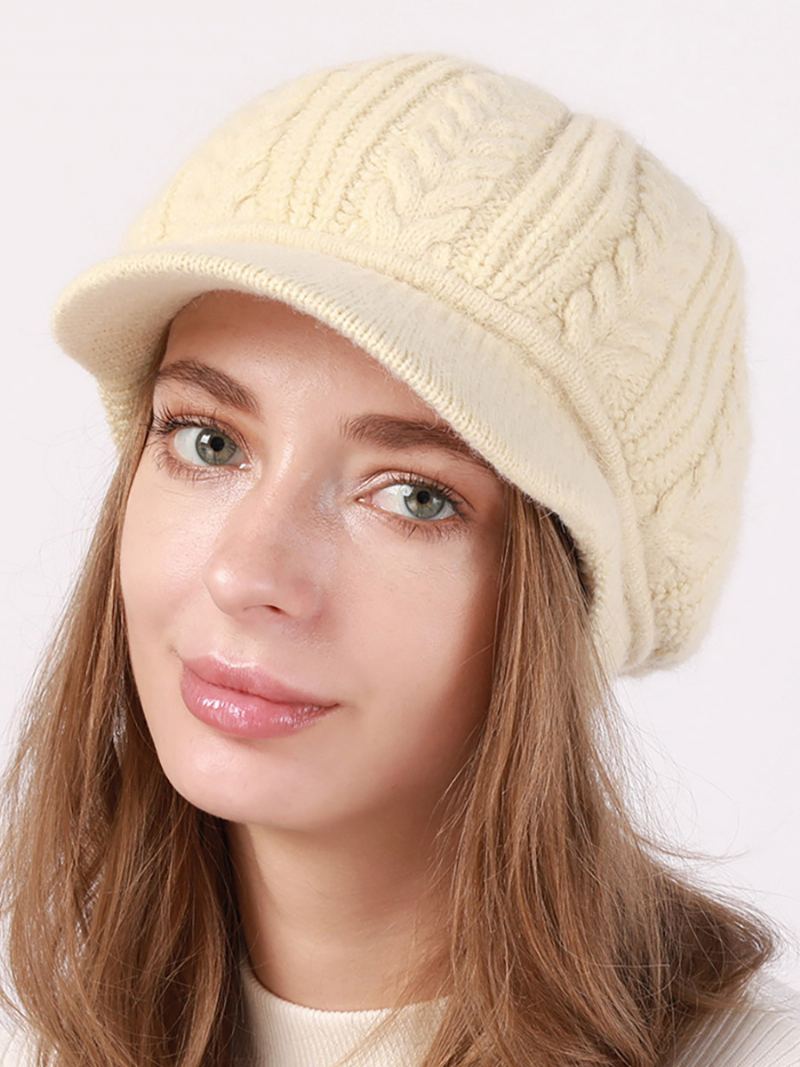 Beret Hat Strikk Ensfarge Daglig Casual Høst Vinter Caps For Dame - Beige