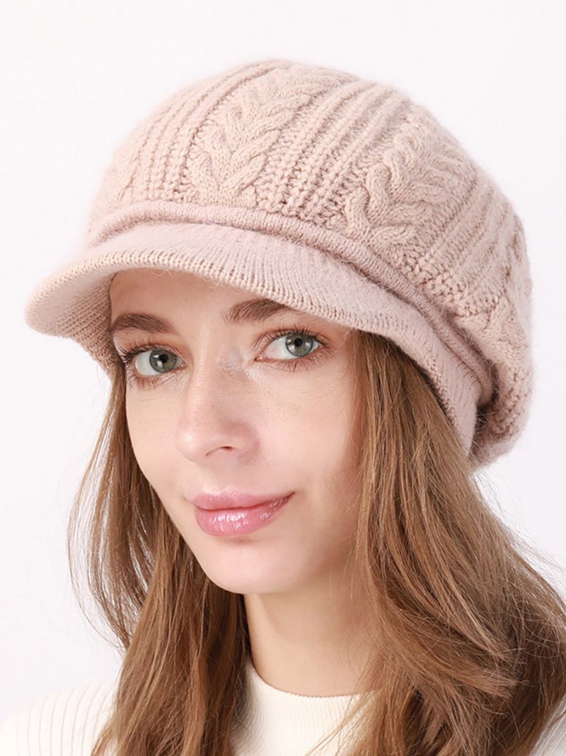 Beret Hat Strikk Ensfarge Daglig Casual Høst Vinter Caps For Dame - Lotusrosa