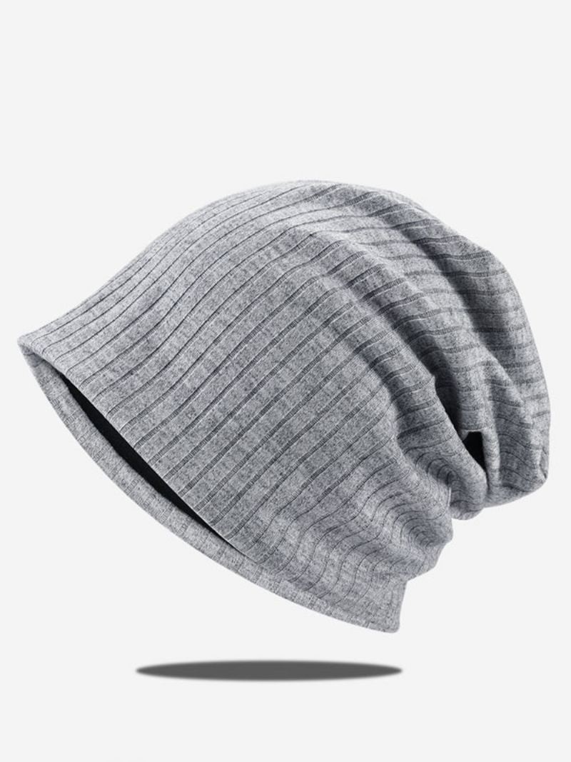 Strikket Cap Grooves Dame Caps For Fall Winter - Grå