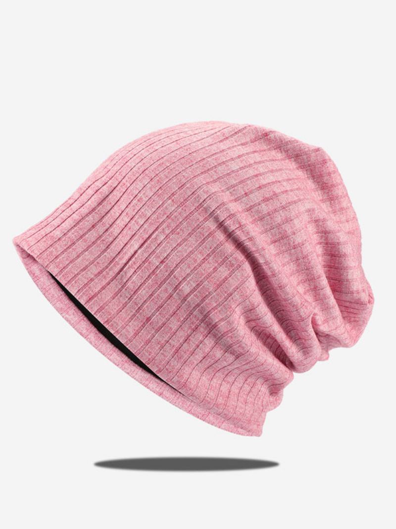 Strikket Cap Grooves Dame Caps For Fall Winter - Rosa