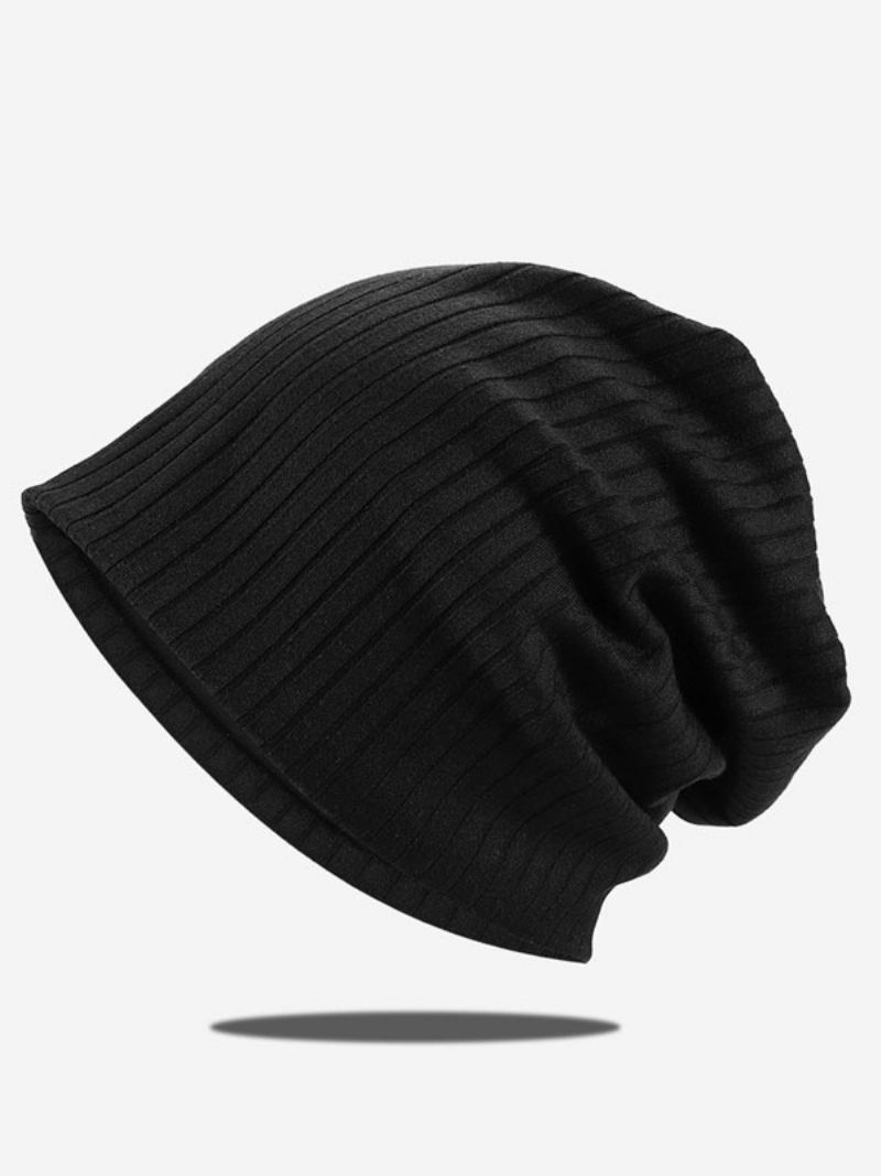 Strikket Cap Grooves Dame Caps For Fall Winter - Sort