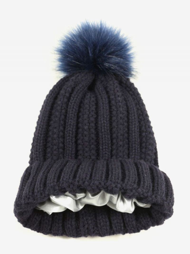 Strikket Cap Pom Poms Hekle Unisex Caps For Våren Høsten Og Vinteren - Mørk Navy