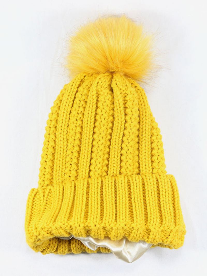 Strikket Cap Pom Poms Hekle Unisex Caps For Våren Høsten Og Vinteren - Gul