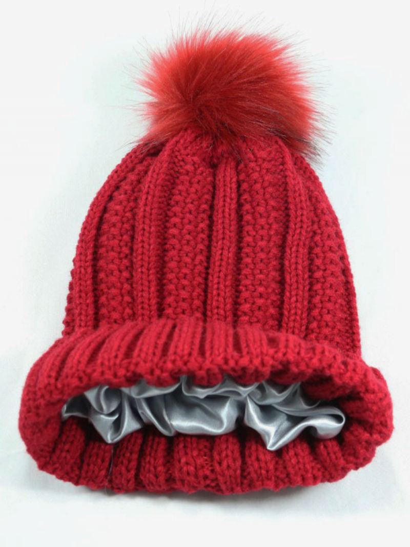 Strikket Cap Pom Poms Hekle Unisex Caps For Våren Høsten Og Vinteren - Rød