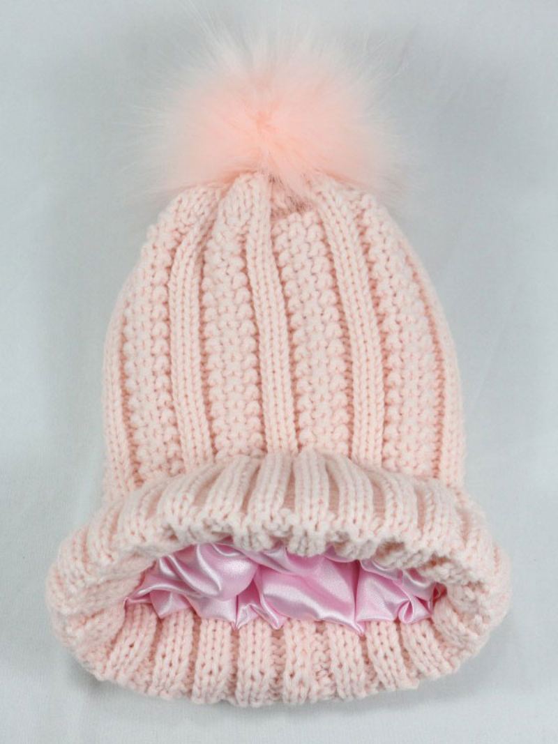 Strikket Cap Pom Poms Hekle Unisex Caps For Våren Høsten Og Vinteren - Rosa