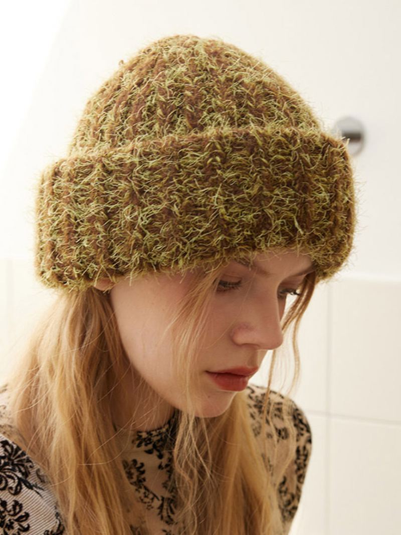 Ull Blend Beanie Ensfarget Klassisk Lue For Dame - Kaffe Brun