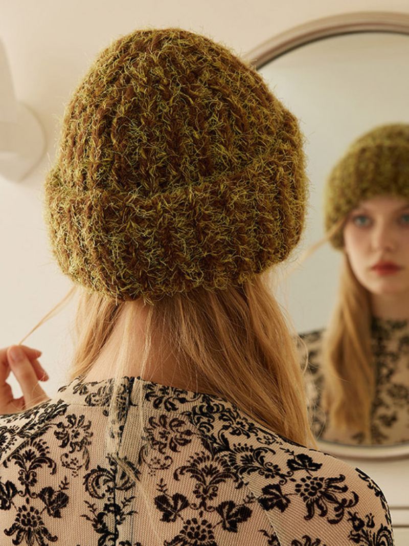 Ull Blend Beanie Ensfarget Klassisk Lue For Dame - Kaffe Brun