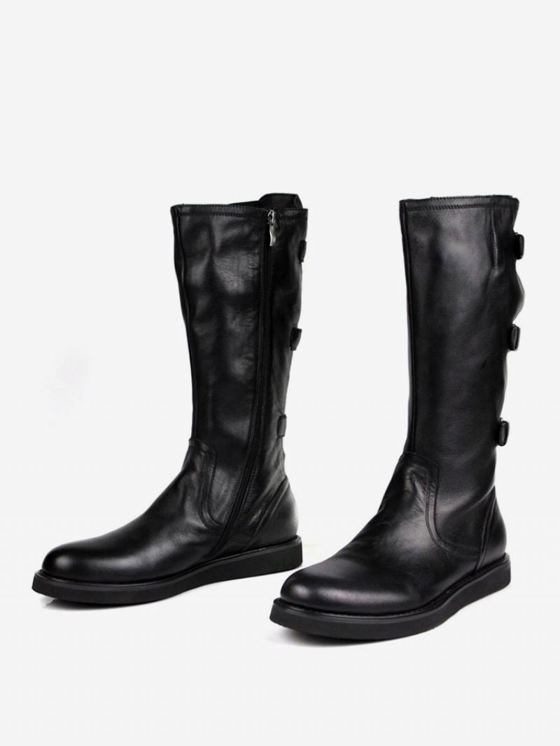 Herre Mid Kalv Støvler Sko Arbeidsboots Boots Kuskinn Chic Black