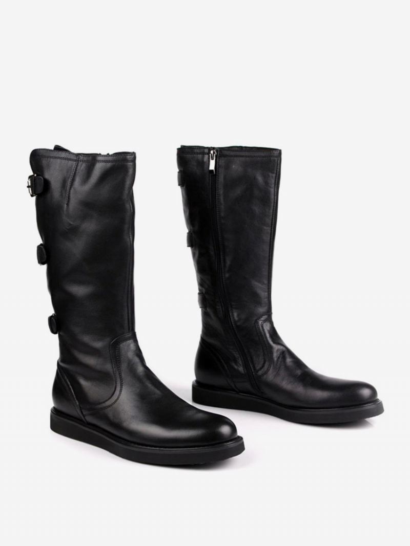 Herre Mid Kalv Støvler Sko Arbeidsboots Boots Kuskinn Chic Black - Svart