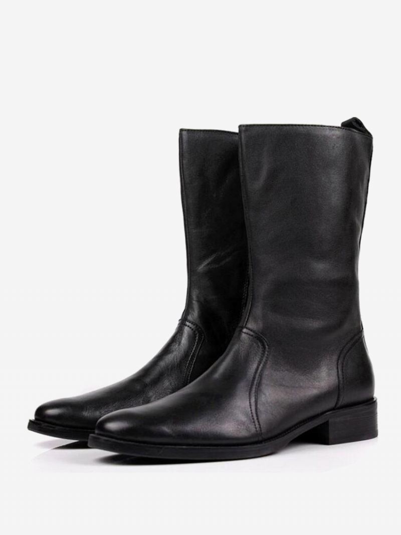 Herre Mid Kalv Støvler Sko Arbeidsstøvler Boots Kuskinn Classic Black - Svart