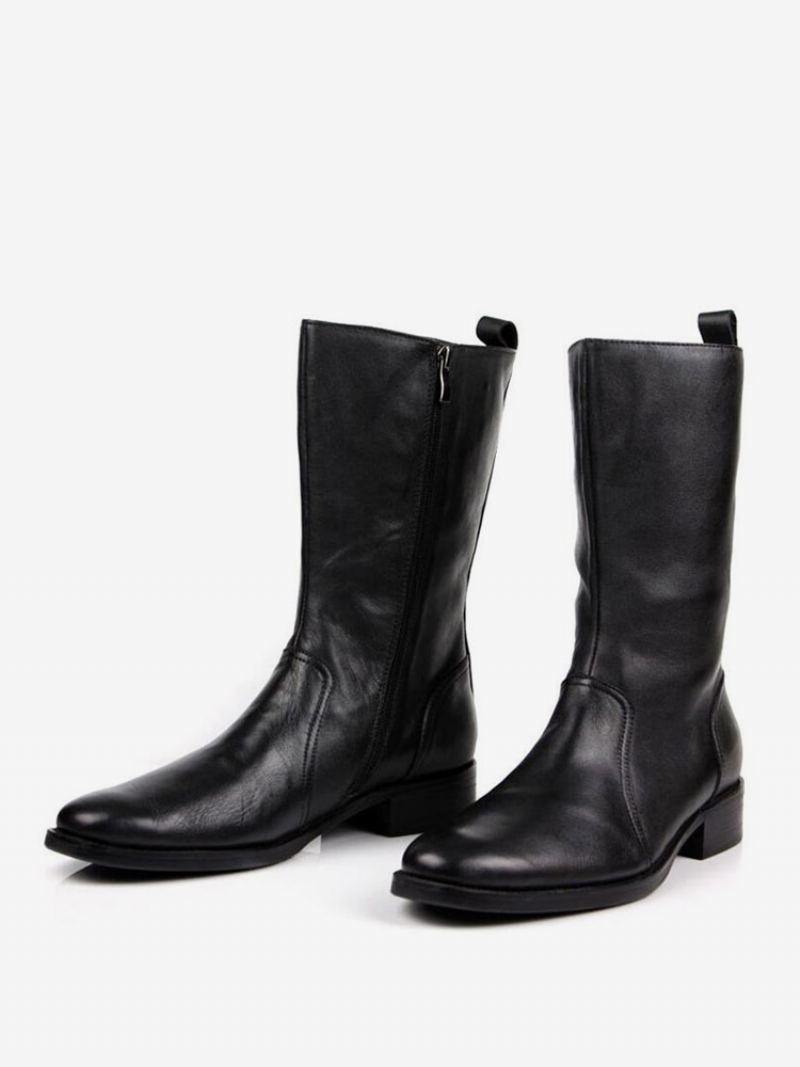 Herre Mid Kalv Støvler Sko Arbeidsstøvler Boots Kuskinn Classic Black - Svart