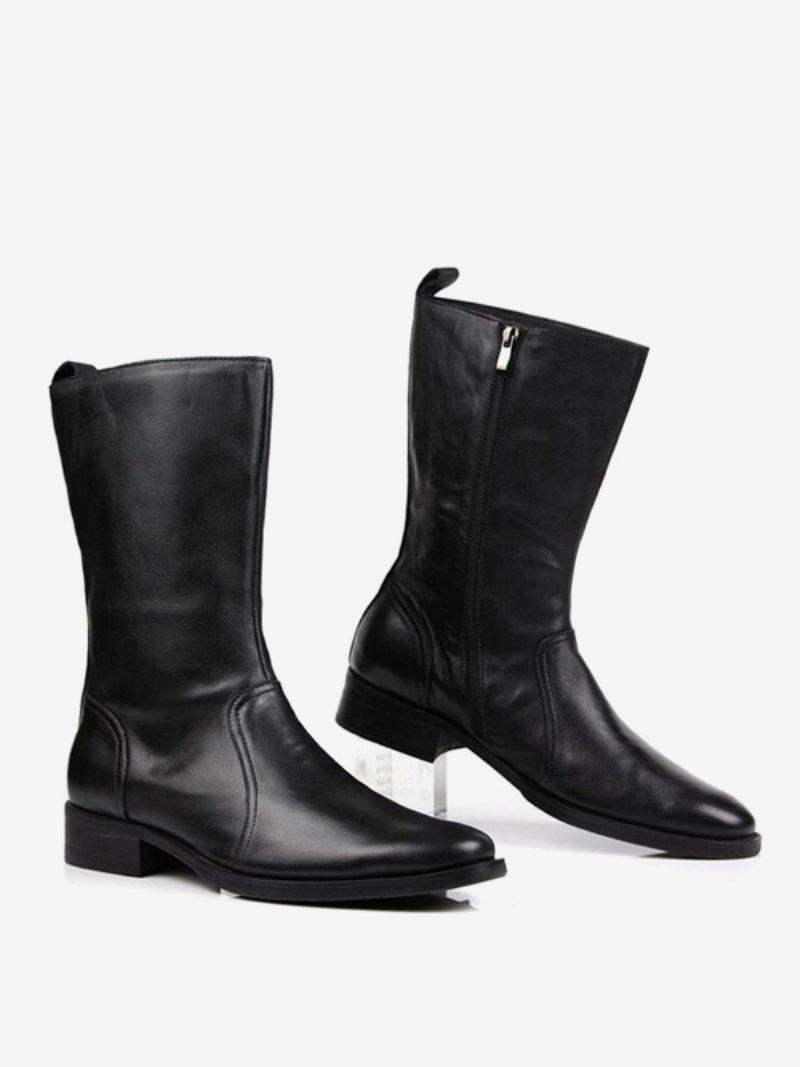 Herre Mid Kalv Støvler Sko Arbeidsstøvler Boots Kuskinn Classic Black - Svart