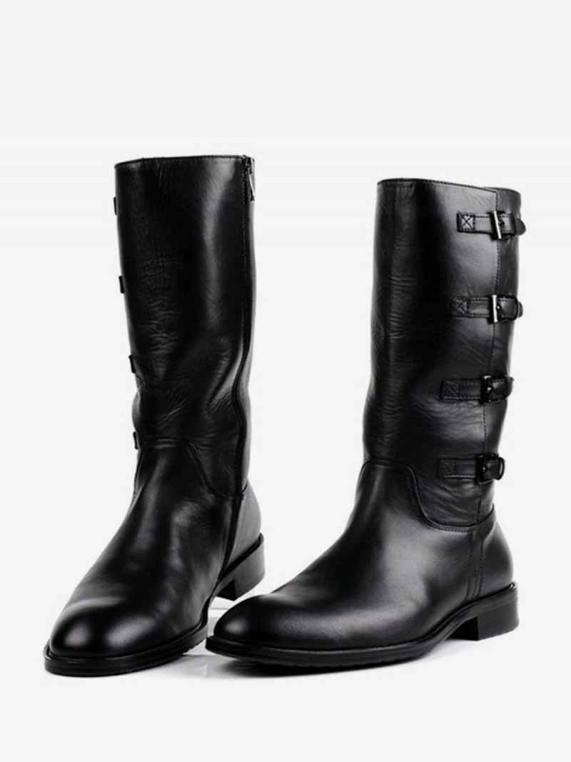 Herre Mid Kalv Støvler Sko Arbeidsstøvler Boots Kuskinn Classic Black - Svart