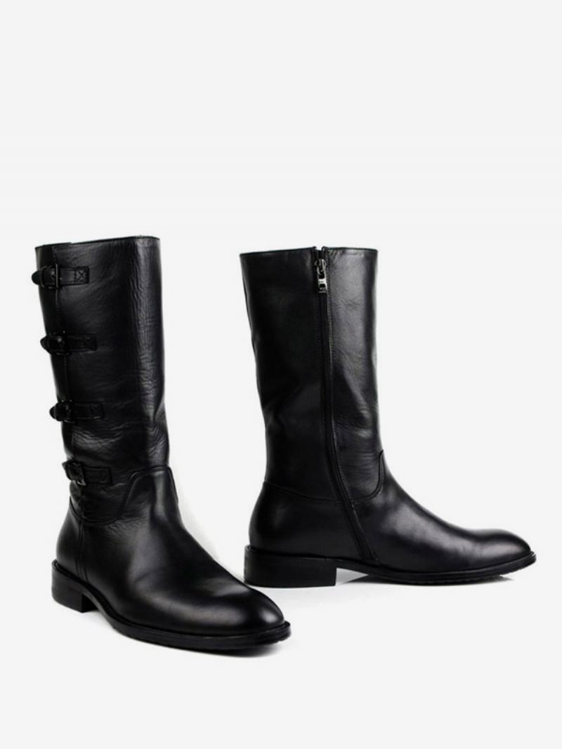 Herre Mid Kalv Støvler Sko Arbeidsstøvler Boots Kuskinn Classic Black - Svart