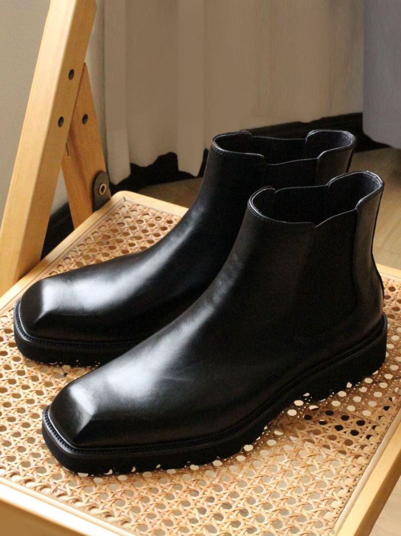 Herrestøvler Chelsea Boots Black Cowhide Square Toe Prom Party Sko