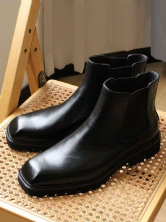 Herrestøvler Chelsea Boots Black Cowhide Square Toe Prom Party Sko