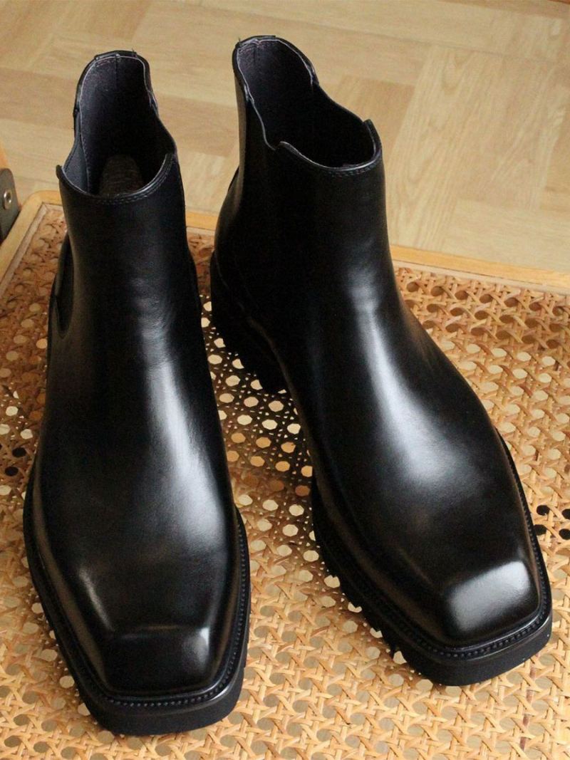 Herrestøvler Chelsea Boots Black Cowhide Square Toe Prom Party Sko - Svart