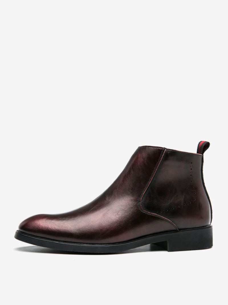 Herrestøvler Chelsea Boots Burgundy Pu-skinn Rund Tå - Burgund