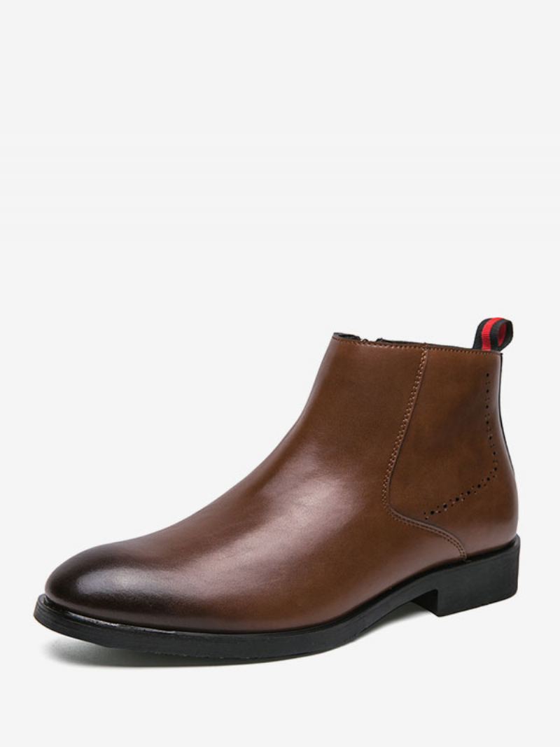 Herrestøvler Chelsea Boots Burgundy Pu-skinn Rund Tå - Kaffe Brun