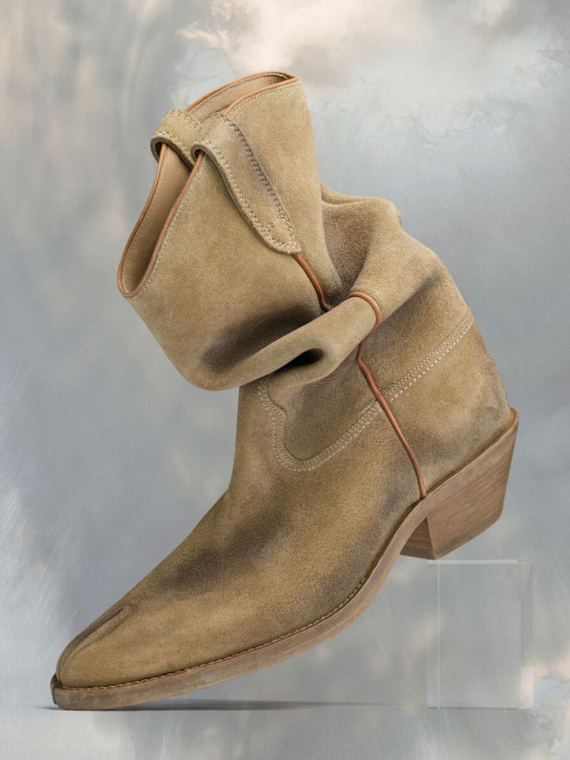 Herrestøvler Chelsea Boots Deep Apricot Polyester Split Toe Rund Mid Kalv Støvler - Dyp Lys Gul