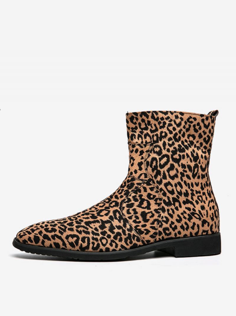 Herrestøvler Chelsea Boots Pu-skinn Rund Tå - Leopard