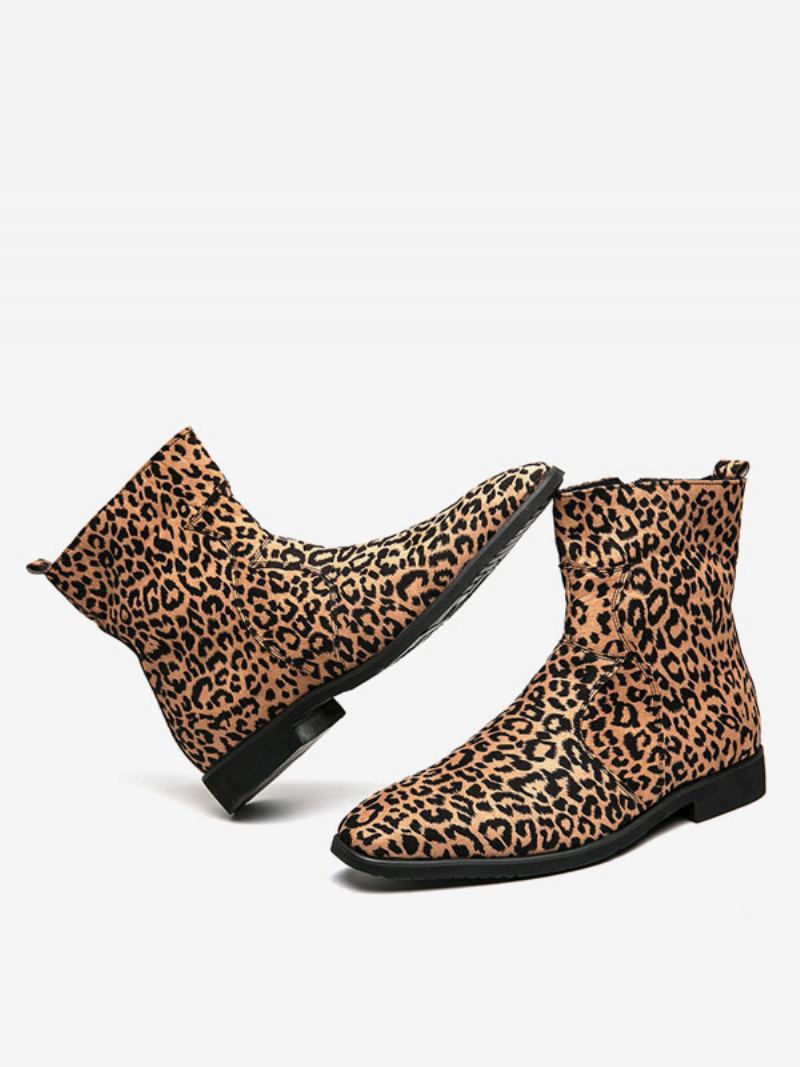 Herrestøvler Chelsea Boots Pu-skinn Rund Tå - Leopard