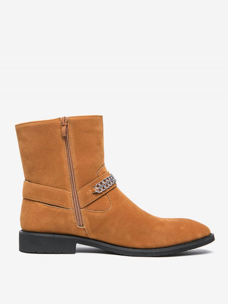 Herrestøvler Chelsea Boots Semsket Skinn Rund Tå - Kaffe Brun