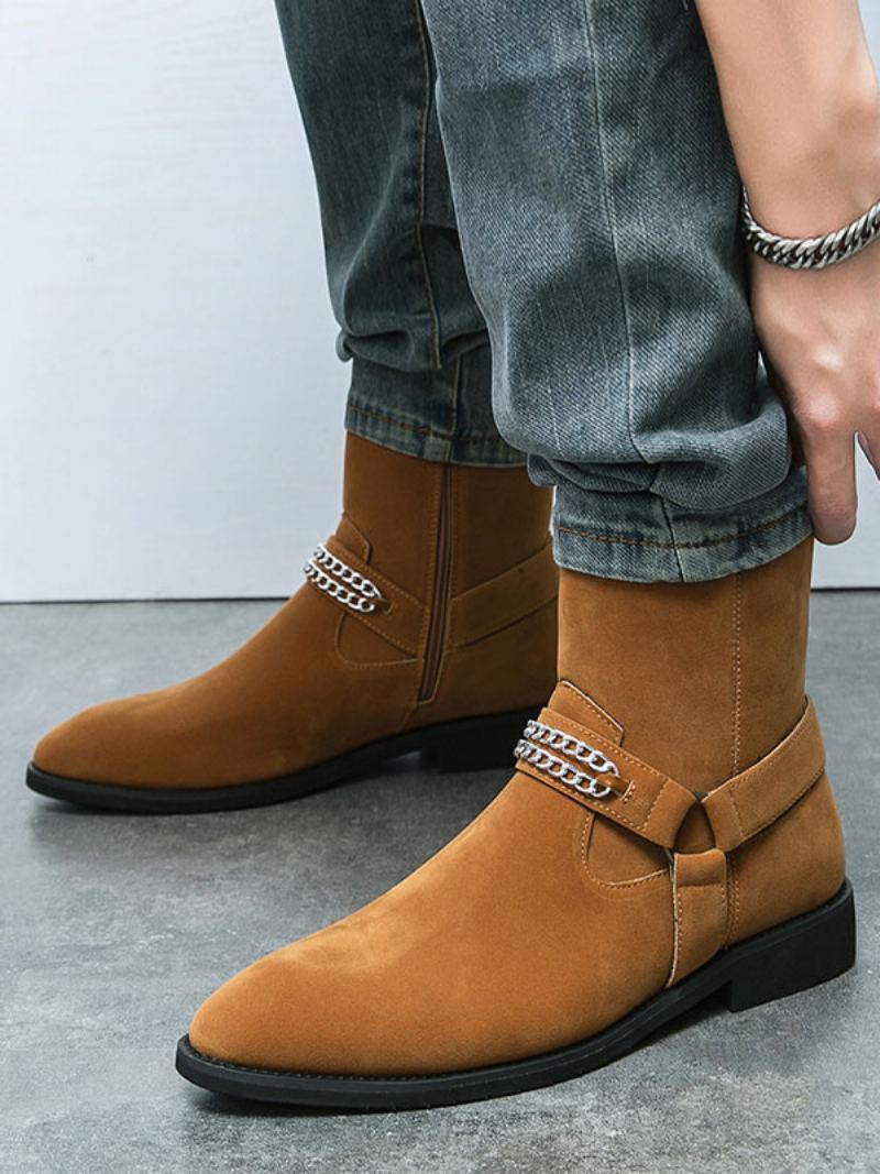 Herrestøvler Chelsea Boots Semsket Skinn Rund Tå - Kaffe Brun