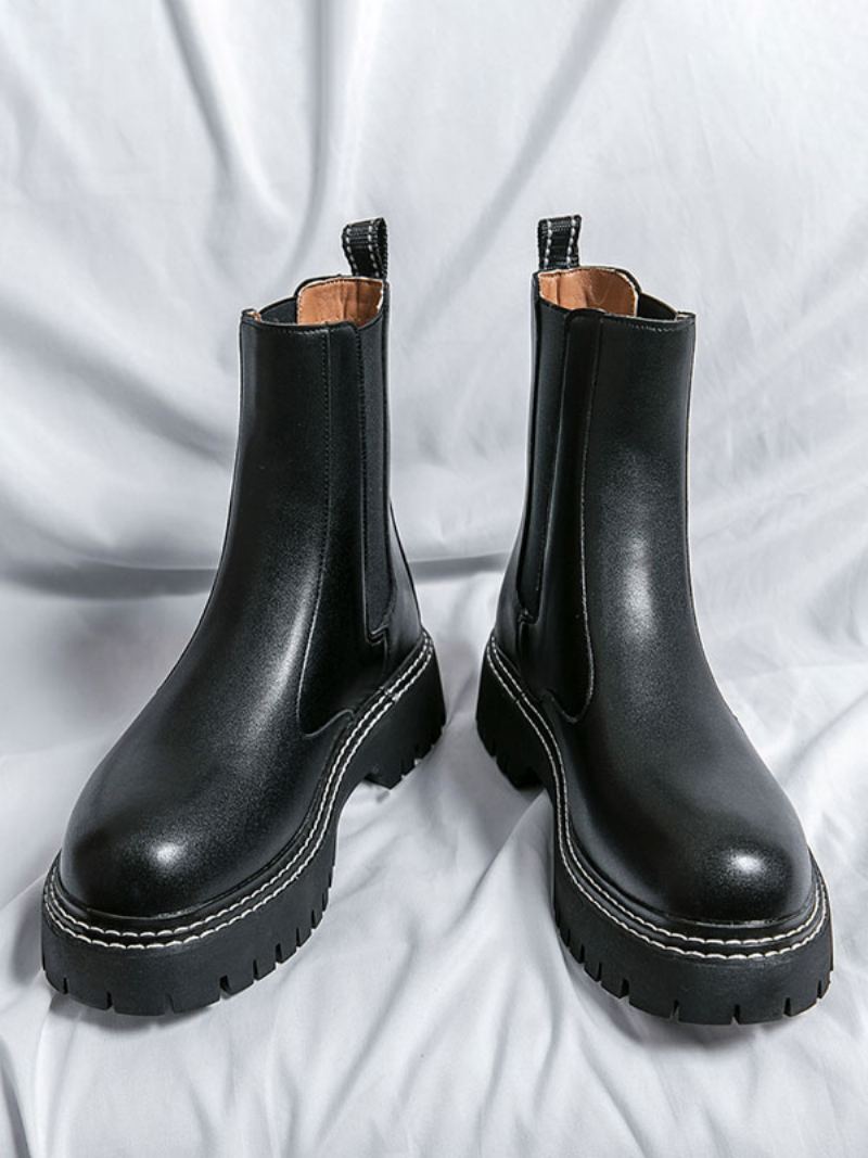 Herrestøvler Chelsea Boots Svart Pu-skinn Rund Tå - Svart